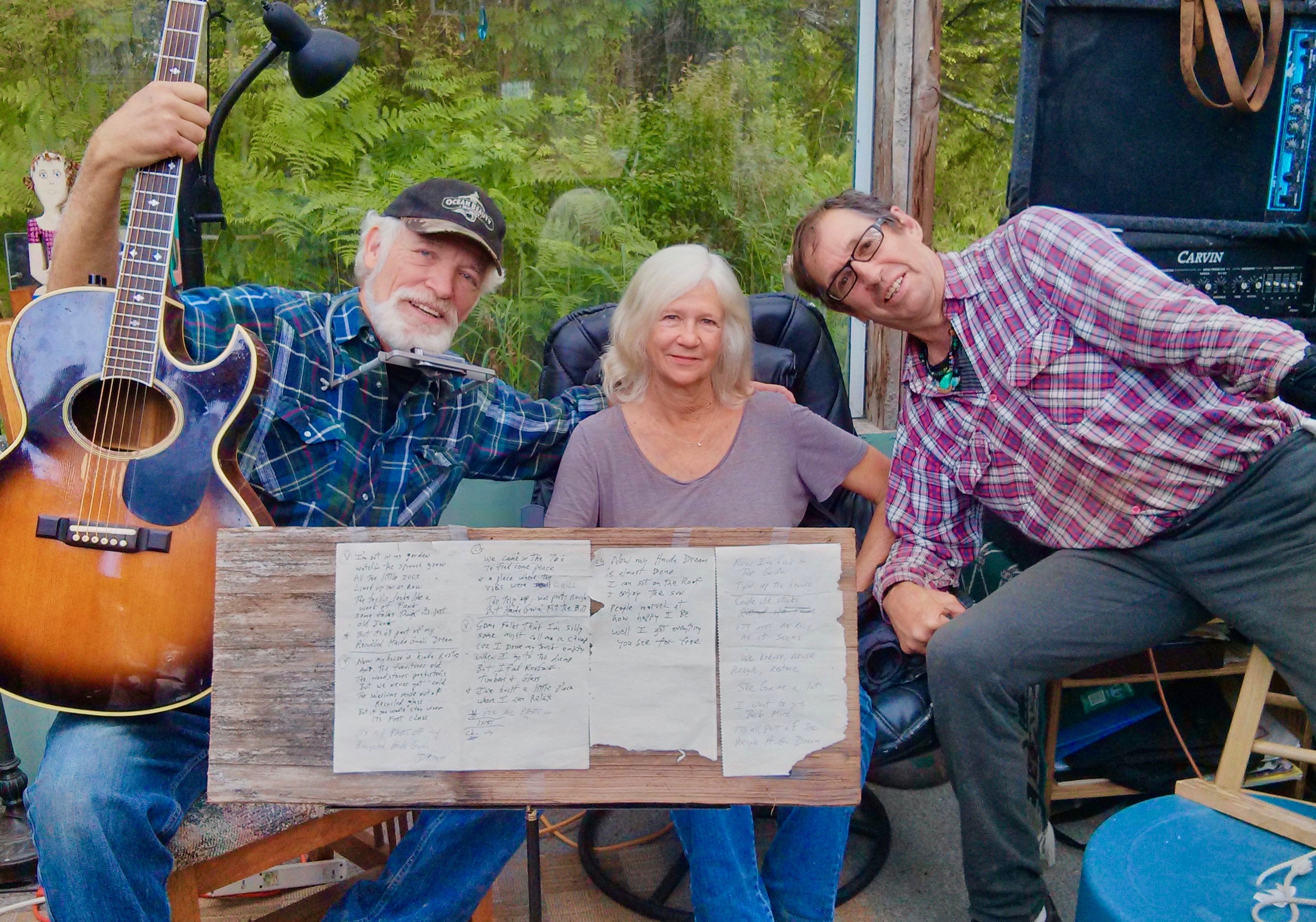  George's music solarium.  Another spontaneous song/ Haida Gwaii Recycle Dream written on ferry bathroom paper towels 